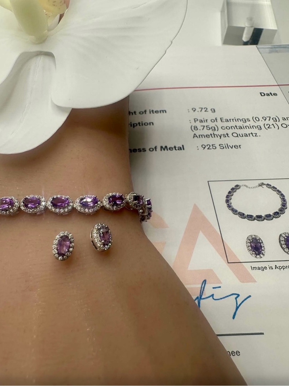 Authentic amethyst bracelet and earrings comes certificate